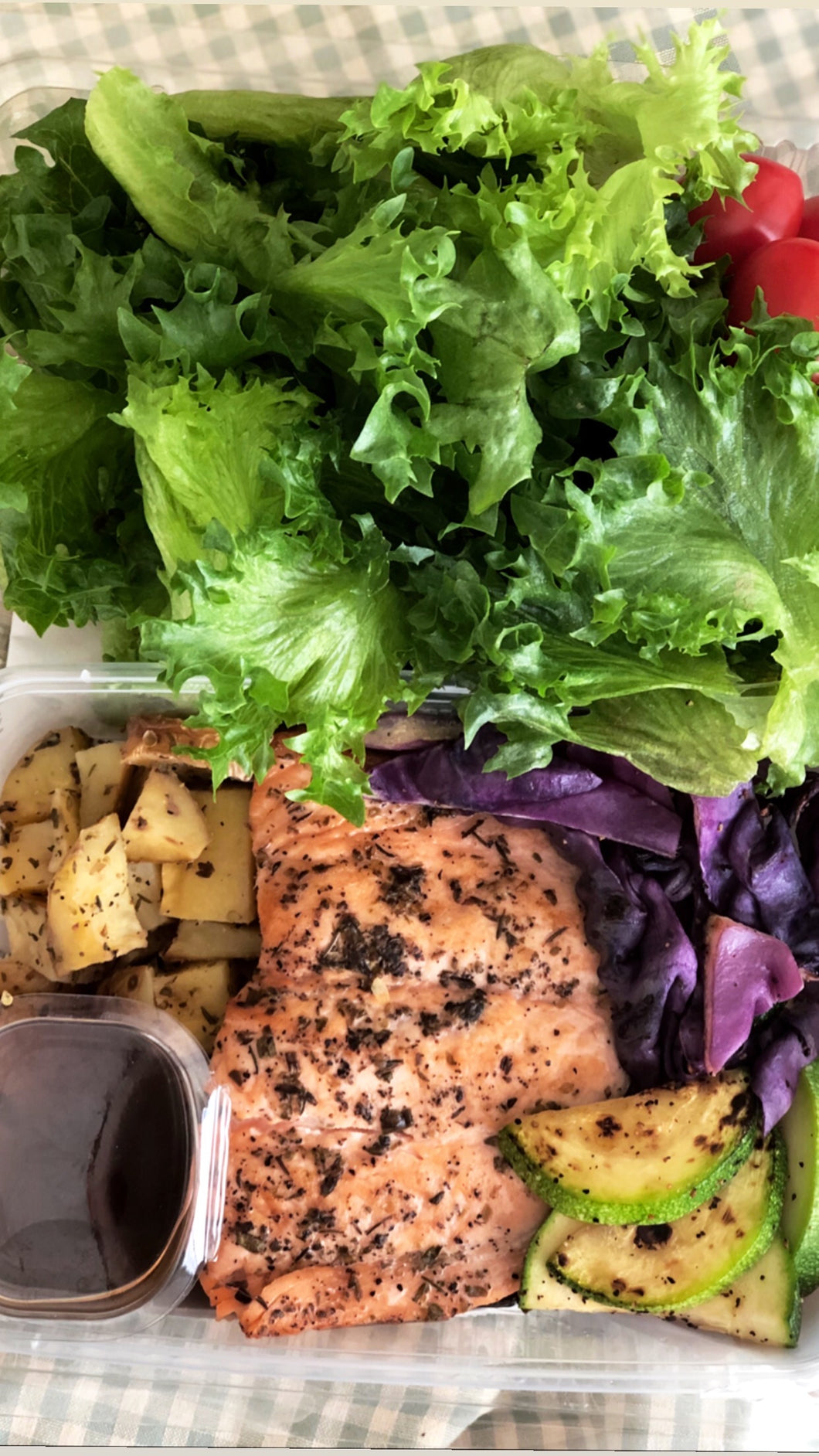 Salmon Warm Salad (served with Baked Potatoes /Lettuce & Fat Free Balsamic Vinaigrette)